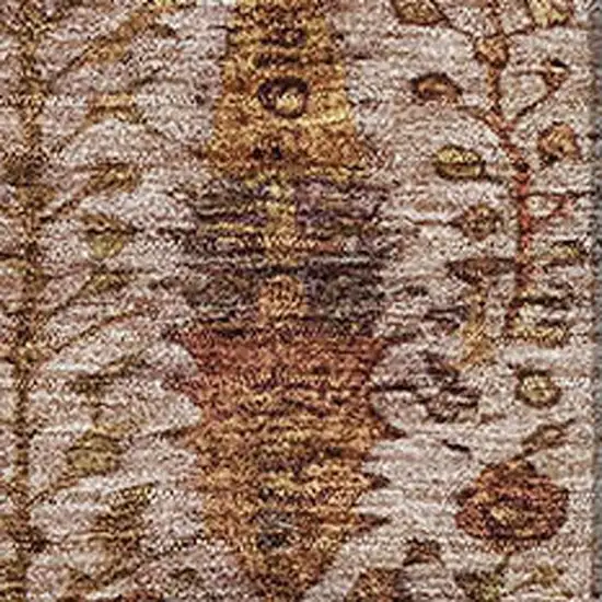 Terra Cotta And Beige Floral Vines Washable Area Rug With UV Protection Photo 3