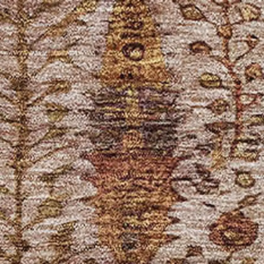 Terra Cotta And Beige Floral Vines Washable Area Rug With UV Protection Photo 7