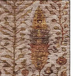 Photo of Terra Cotta And Beige Floral Vines Washable Area Rug With UV Protection