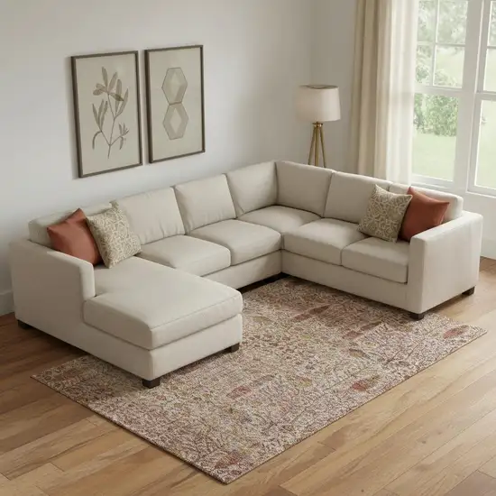 Terra Cotta And Beige Floral Vines Washable Area Rug With UV Protection Photo 2