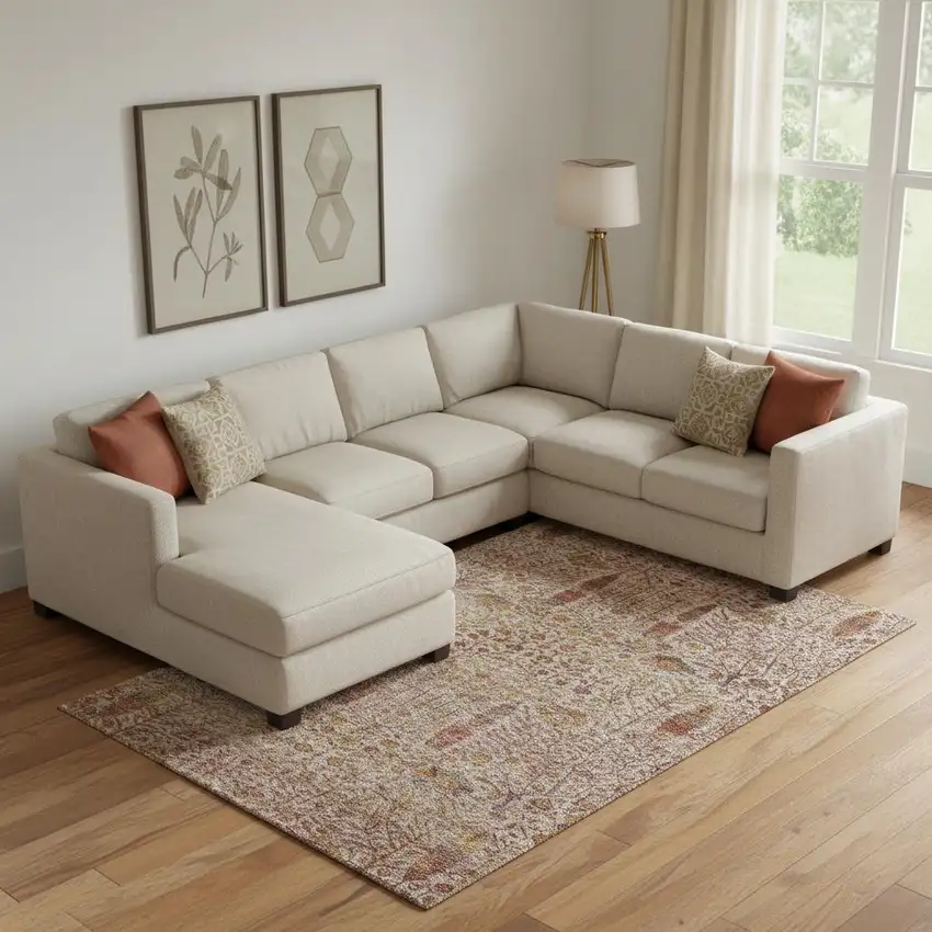 Terra Cotta And Beige Floral Vines Washable Area Rug With UV Protection Photo 2