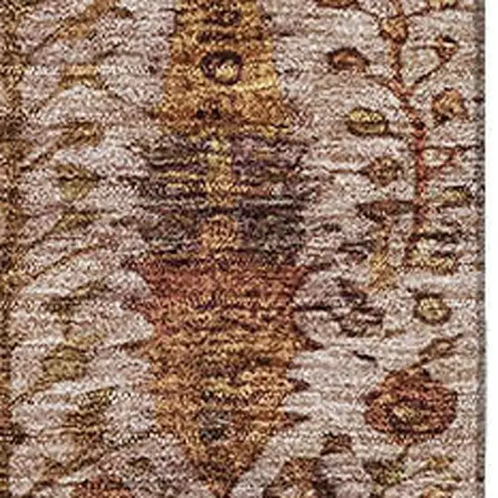 Terra Cotta And Beige Floral Vines Washable Area Rug With UV Protection Photo 3