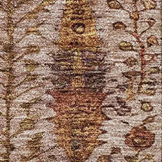 Terra Cotta And Beige Floral Vines Washable Area Rug With UV Protection Photo 7