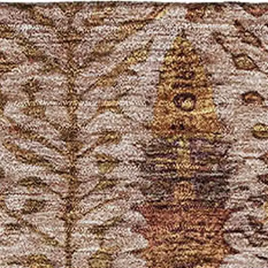 Terra Cotta And Beige Floral Vines Washable Area Rug With UV Protection Photo 3