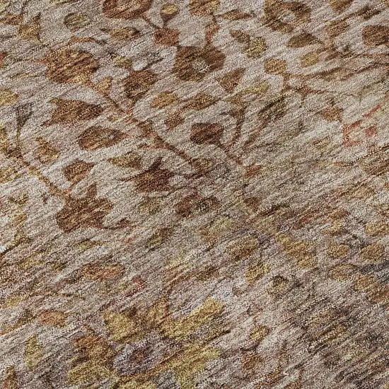 Terra Cotta And Beige Floral Vines Washable Area Rug With UV Protection Photo 8