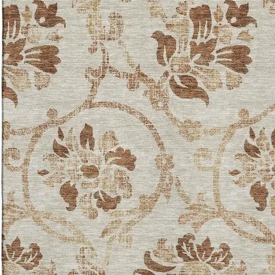 Terra Cotta And Beige Floral Washable Area Rug With UV Protection Photo 3