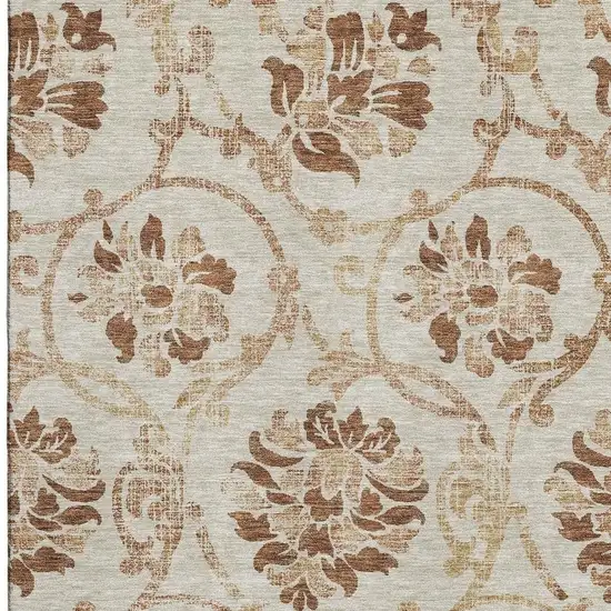 Terra Cotta And Beige Floral Washable Area Rug With UV Protection Photo 4