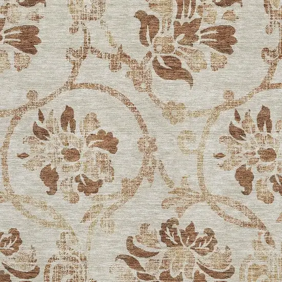 Terra Cotta And Beige Floral Washable Area Rug With UV Protection Photo 3