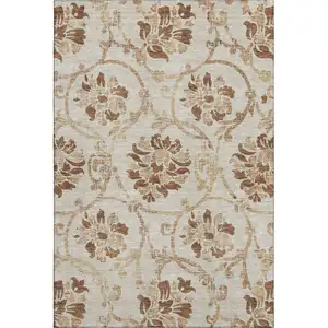 Photo of Terra Cotta And Beige Floral Washable Area Rug With UV Protection
