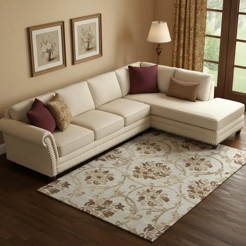 Terra Cotta And Beige Floral Washable Area Rug With UV Protection Photo 1