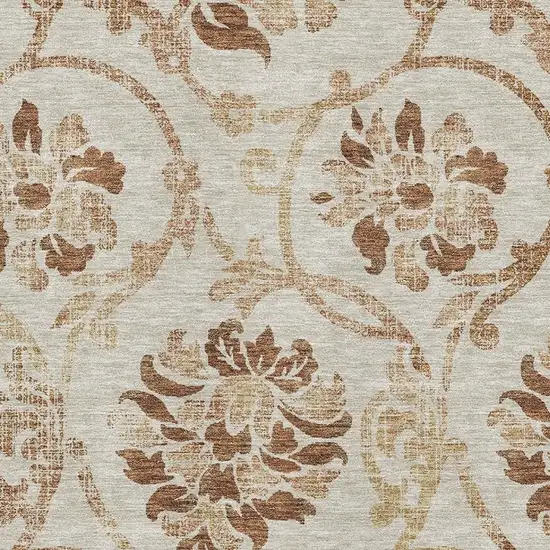 Terra Cotta And Beige Floral Washable Area Rug With UV Protection Photo 3