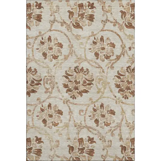 Terra Cotta And Beige Floral Washable Area Rug With UV Protection Photo 1