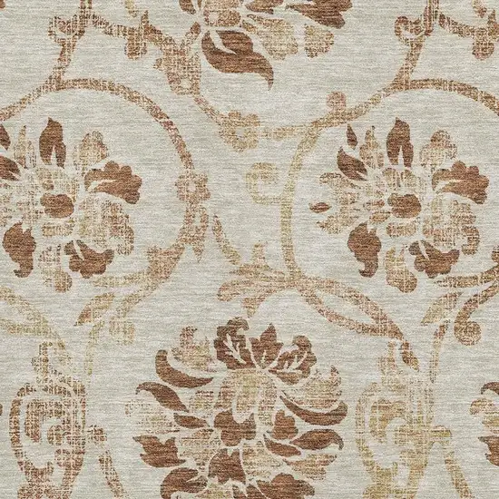 Terra Cotta And Beige Floral Washable Area Rug With UV Protection Photo 3