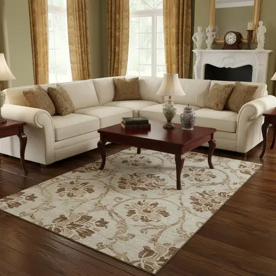 Terra Cotta And Beige Floral Washable Area Rug With UV Protection Photo 2