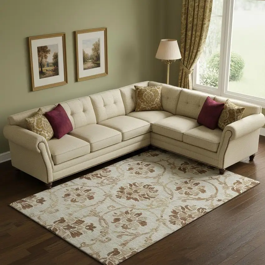 Terra Cotta And Beige Floral Washable Area Rug With UV Protection Photo 1