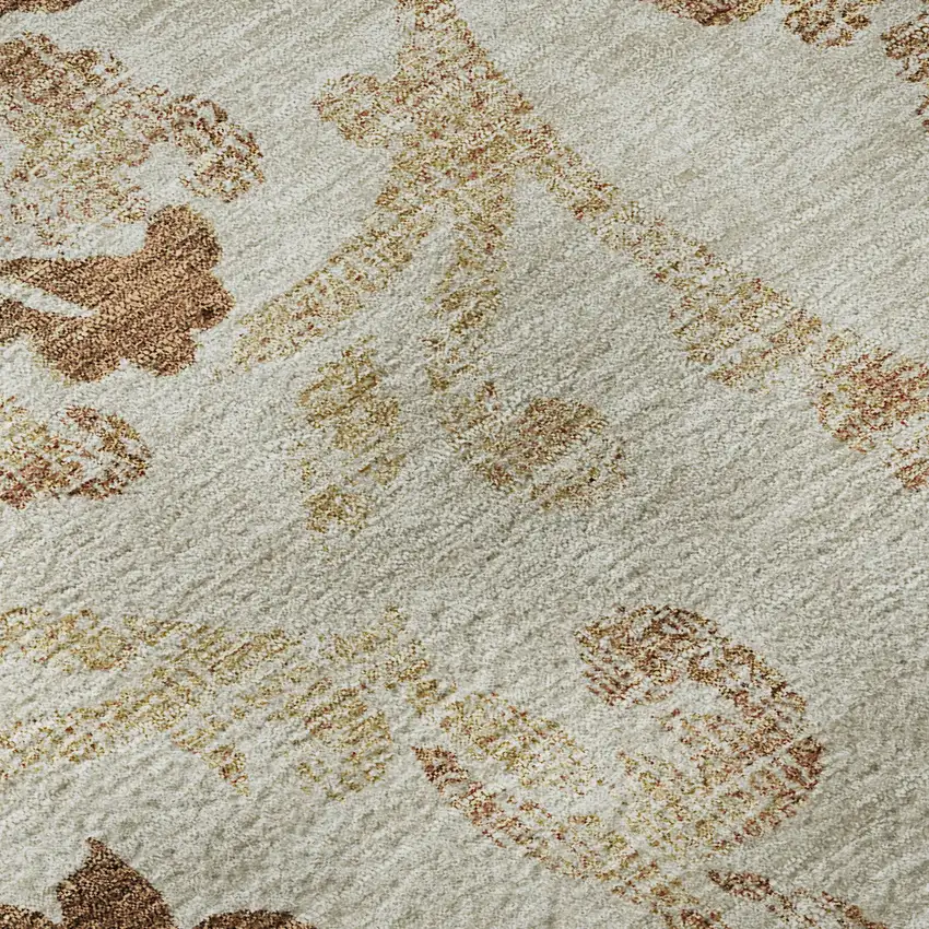 Terra Cotta And Beige Floral Washable Area Rug With UV Protection Photo 9