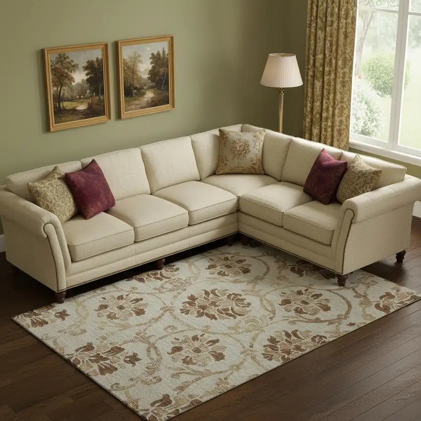 Terra Cotta And Beige Floral Washable Area Rug With UV Protection Photo 1