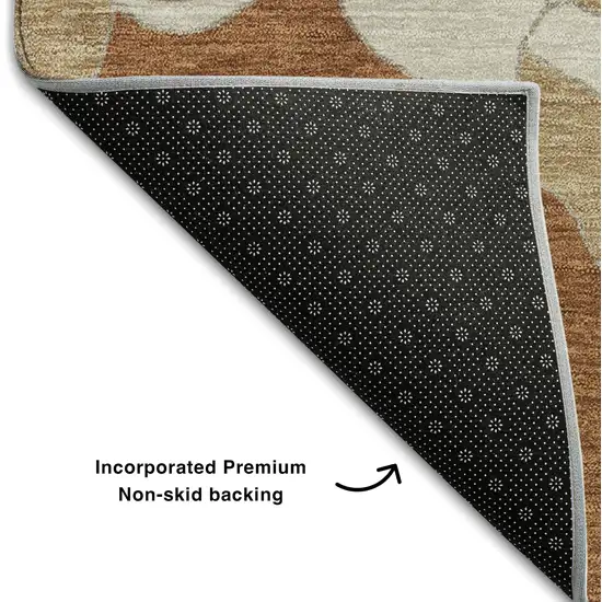 Terra Cotta And Beige Floral Washable Area Rug With UV Protection Photo 7