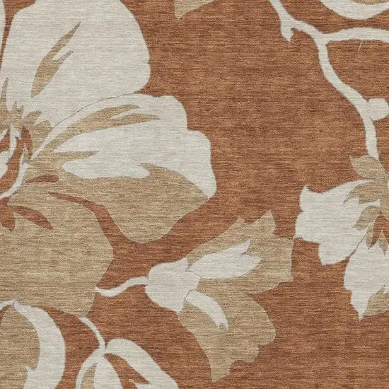 Terra Cotta And Beige Floral Washable Area Rug With UV Protection Photo 3