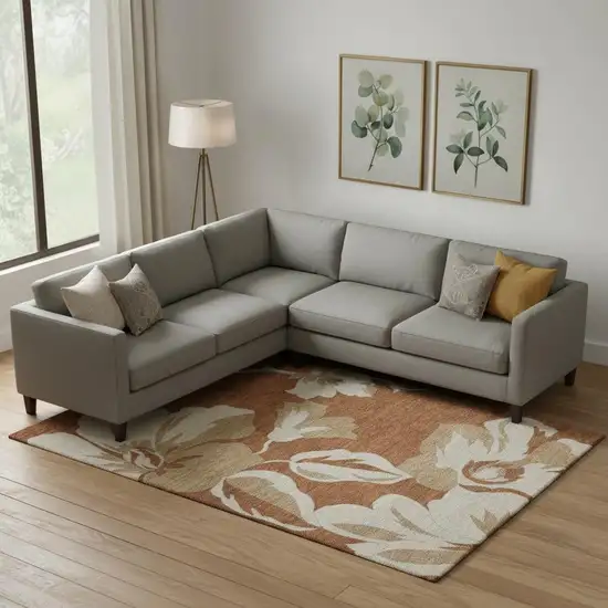 Terra Cotta And Beige Floral Washable Area Rug With UV Protection Photo 1