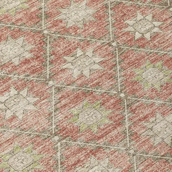 Terra Cotta And Beige Floral Washable Indoor Outdoor Area Rug Photo 8