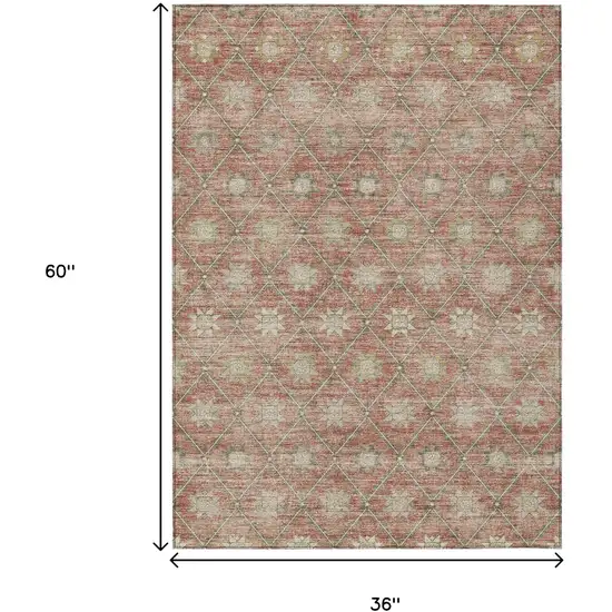Terra Cotta And Beige Floral Washable Indoor Outdoor Area Rug Photo 9