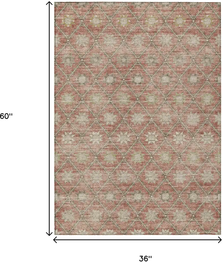 Terra Cotta And Beige Floral Washable Indoor Outdoor Area Rug Photo 9