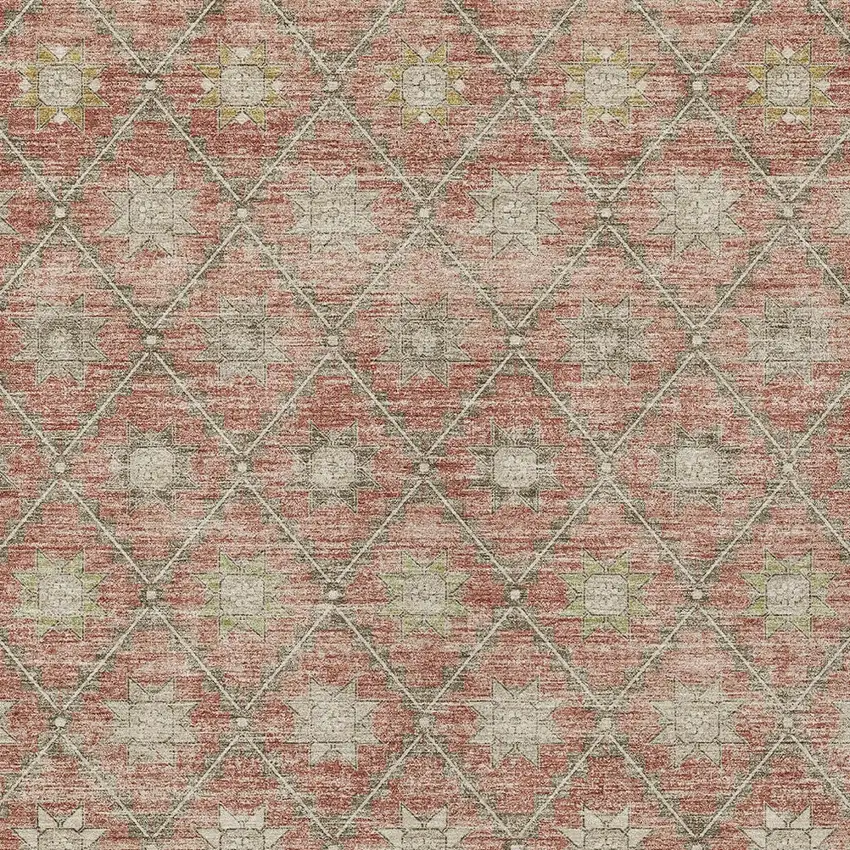 Terra Cotta And Beige Floral Washable Indoor Outdoor Area Rug Photo 7