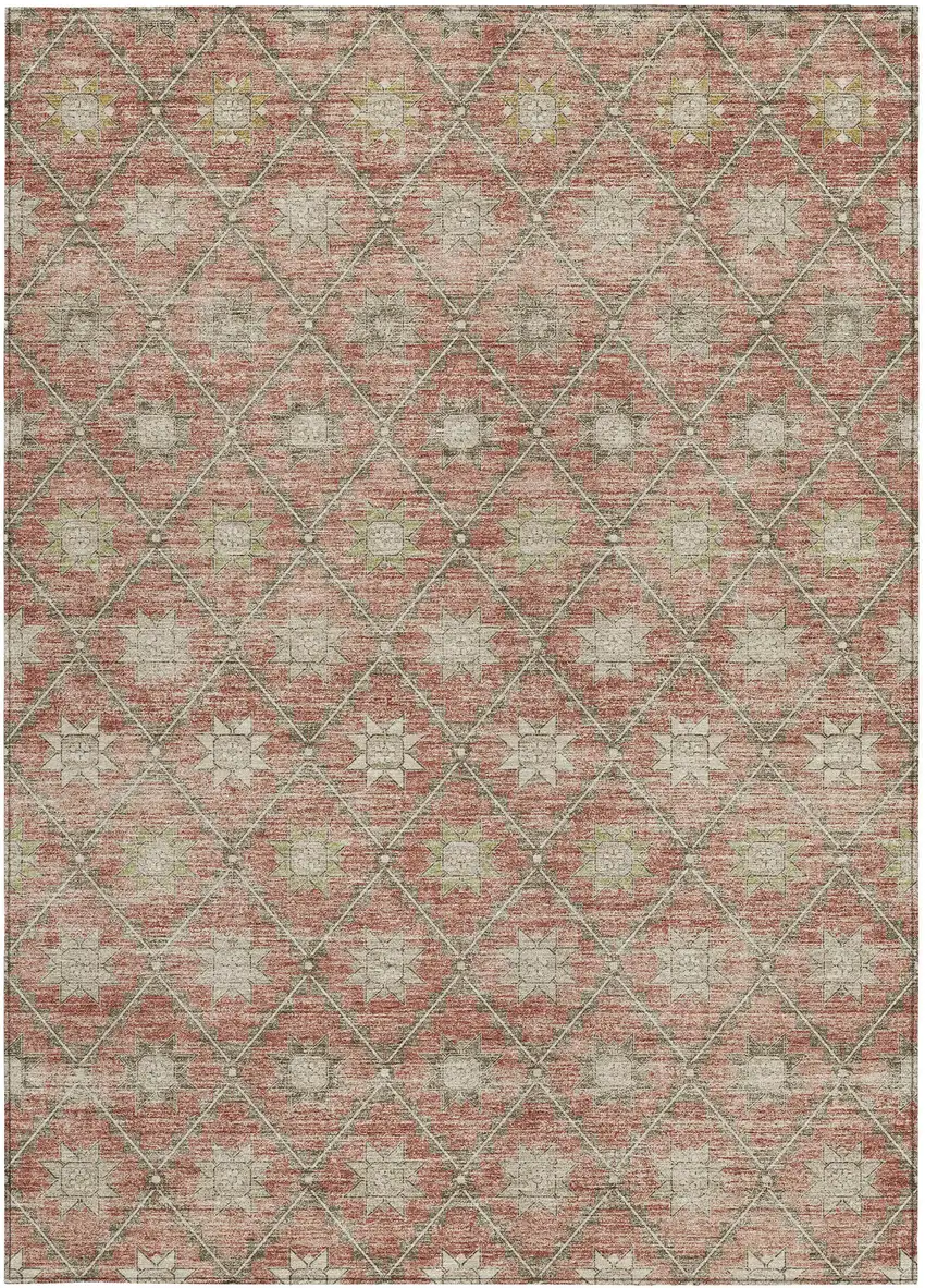 Terra Cotta And Beige Floral Washable Indoor Outdoor Area Rug Photo 3