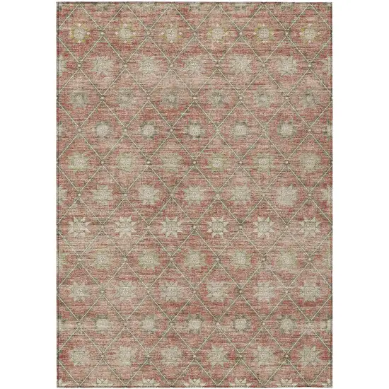 Terra Cotta And Beige Floral Washable Indoor Outdoor Area Rug Photo 1