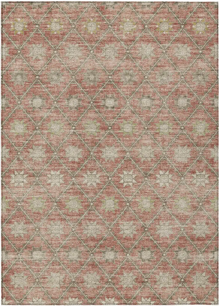 Terra Cotta And Beige Floral Washable Indoor Outdoor Area Rug Photo 1