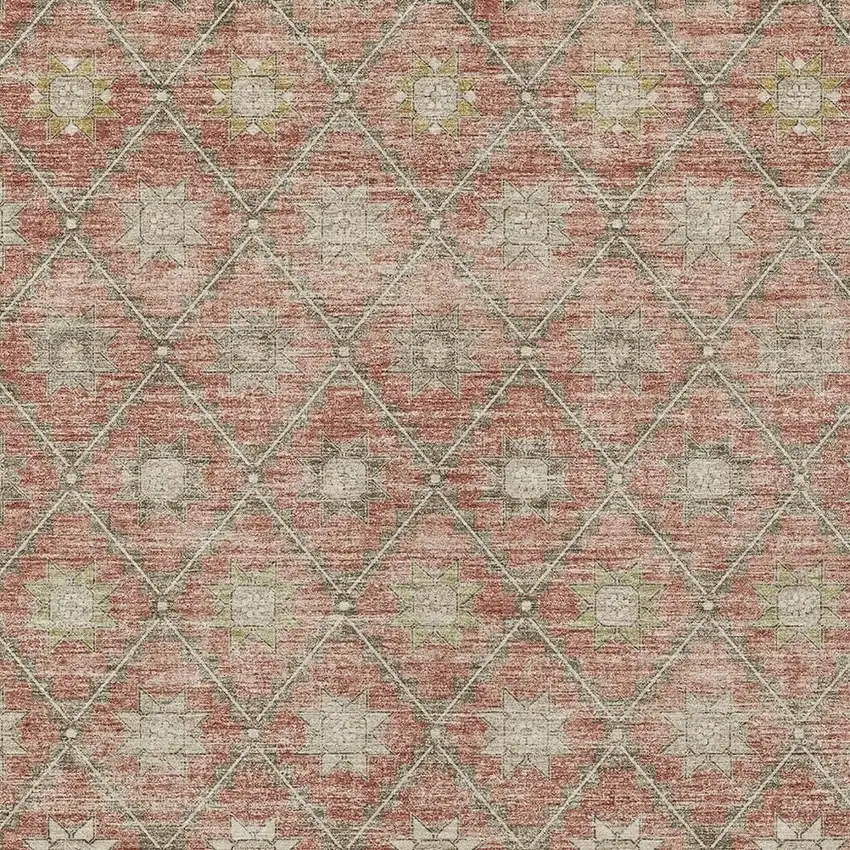 Terra Cotta And Beige Floral Washable Indoor Outdoor Area Rug Photo 3