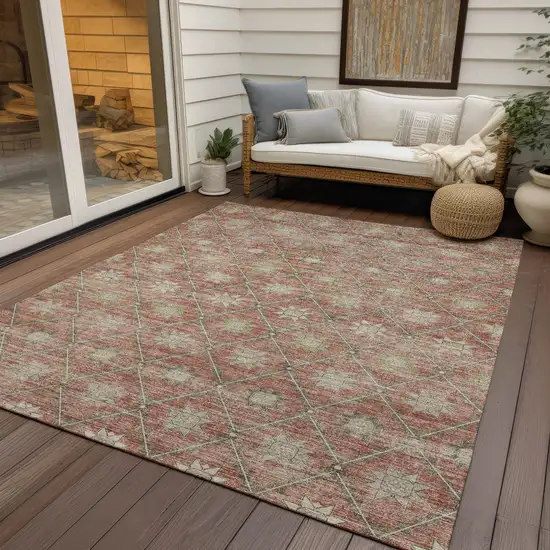 Terra Cotta And Beige Floral Washable Indoor Outdoor Area Rug Photo 6