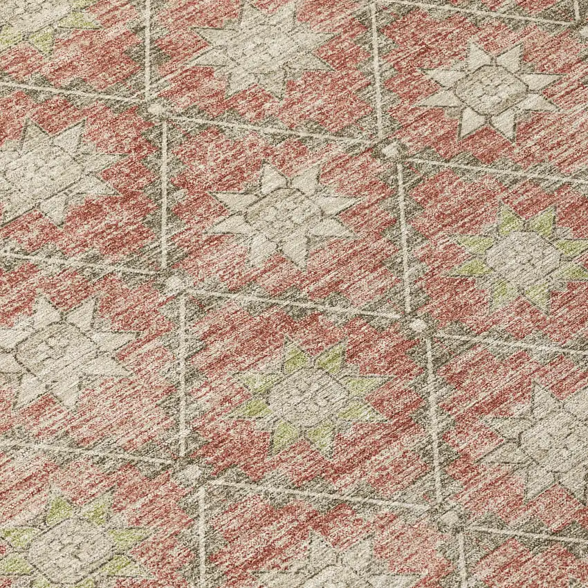 Terra Cotta And Beige Floral Washable Indoor Outdoor Area Rug Photo 8