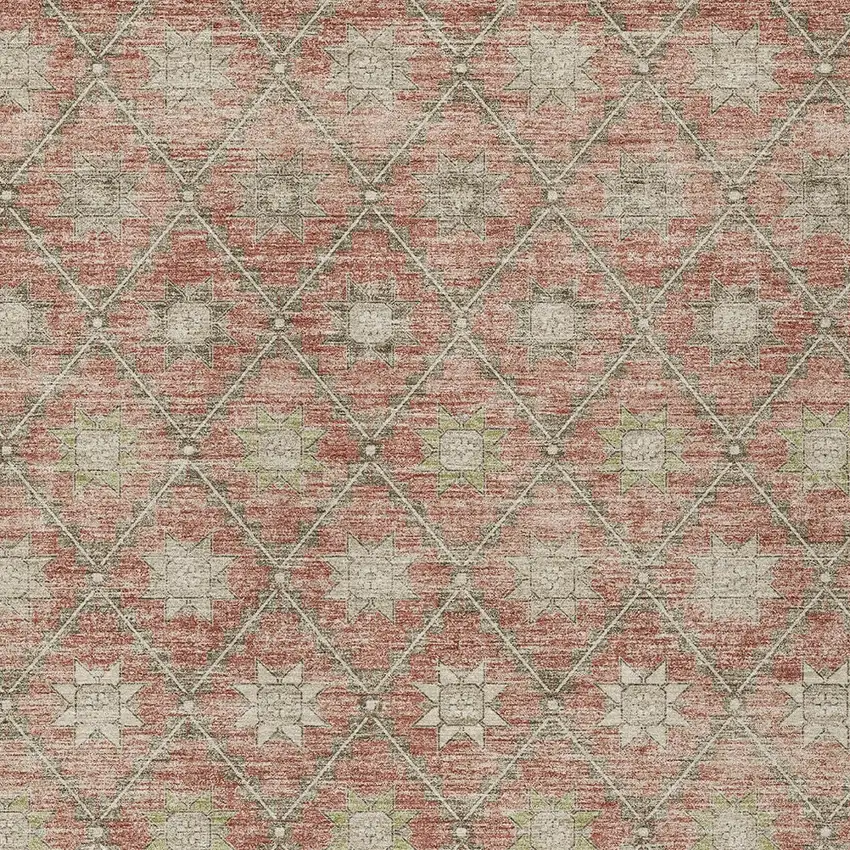 Terra Cotta And Beige Floral Washable Indoor Outdoor Area Rug Photo 7