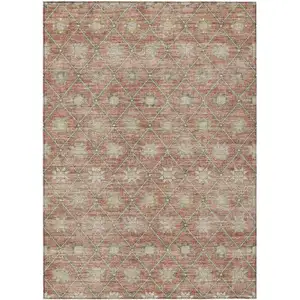 Photo of Terra Cotta And Beige Floral Washable Indoor Outdoor Area Rug