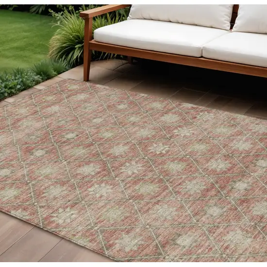 Terra Cotta And Beige Floral Washable Indoor Outdoor Area Rug Photo 2
