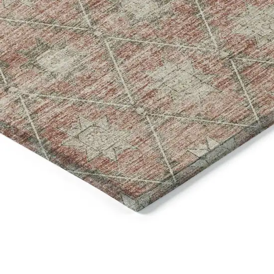 Terra Cotta And Beige Floral Washable Indoor Outdoor Area Rug Photo 6