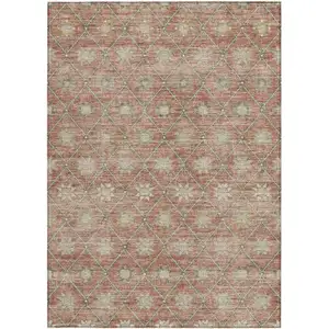Photo of Terra Cotta And Beige Floral Washable Indoor Outdoor Area Rug