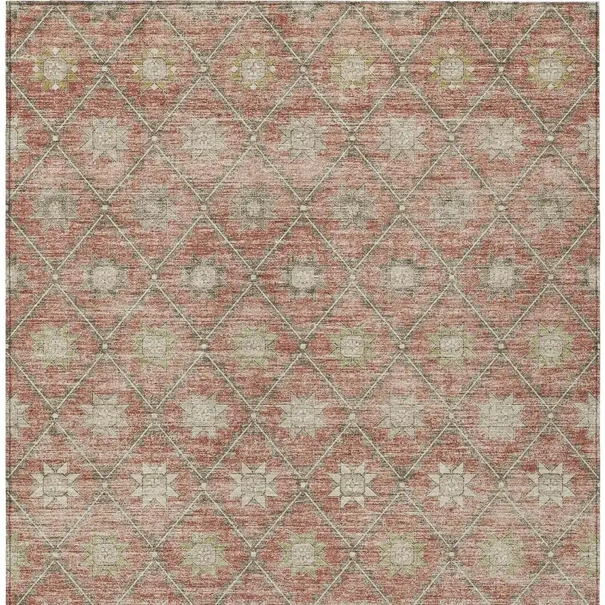 Terra Cotta And Beige Floral Washable Indoor Outdoor Area Rug Photo 4