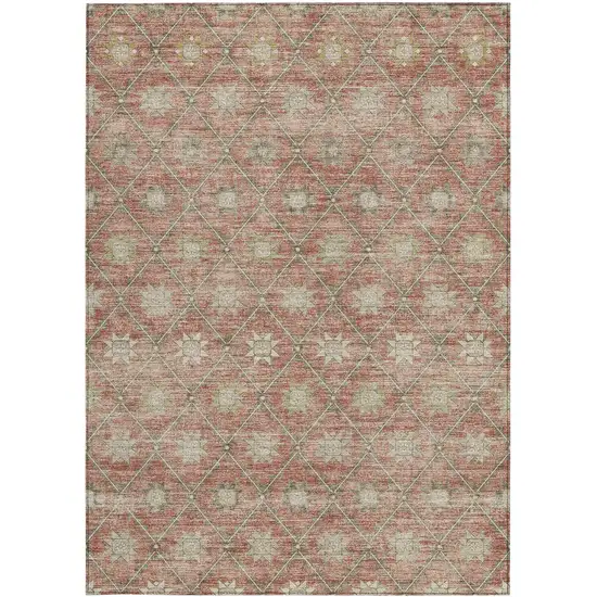 Terra Cotta And Beige Floral Washable Indoor Outdoor Area Rug Photo 4