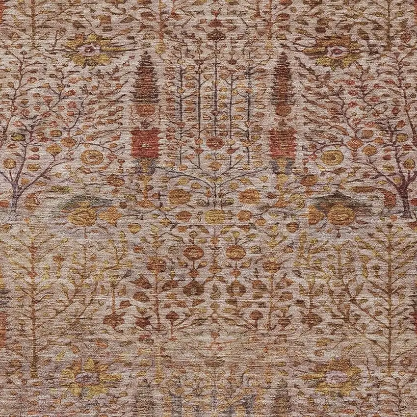 Terra Cotta And Beige Floral Washable Indoor Outdoor Area Rug Photo 4