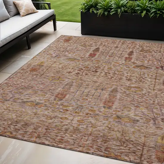 Terra Cotta And Beige Floral Washable Indoor Outdoor Area Rug Photo 2