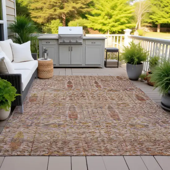 Terra Cotta And Beige Floral Washable Indoor Outdoor Area Rug Photo 6