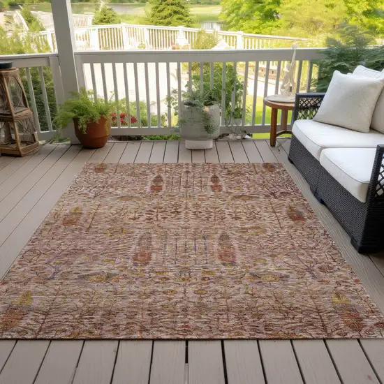 Terra Cotta And Beige Floral Washable Indoor Outdoor Area Rug Photo 9