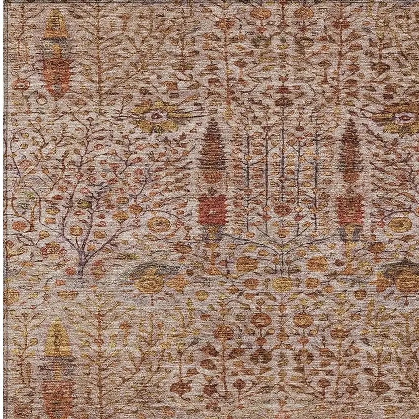 Terra Cotta And Beige Floral Washable Indoor Outdoor Area Rug Photo 4