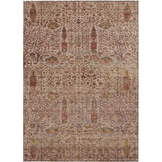 Terra Cotta And Beige Floral Washable Indoor Outdoor Area Rug Photo 4
