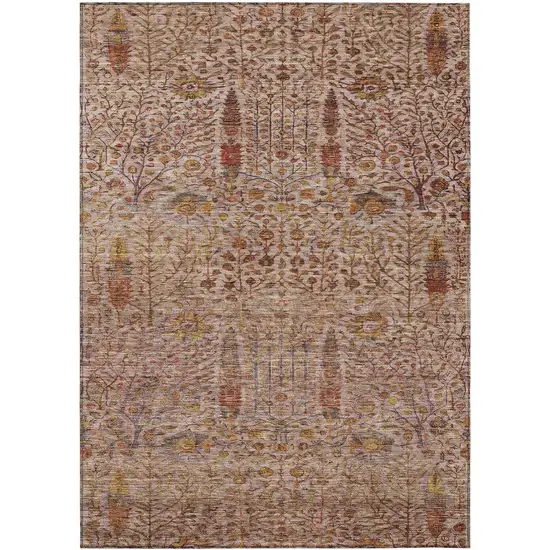 Terra Cotta And Beige Floral Washable Indoor Outdoor Area Rug Photo 1