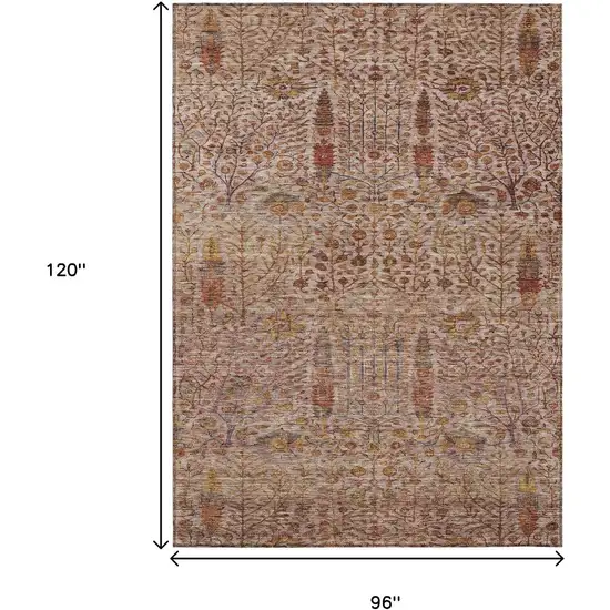 Terra Cotta And Beige Floral Washable Indoor Outdoor Area Rug Photo 8