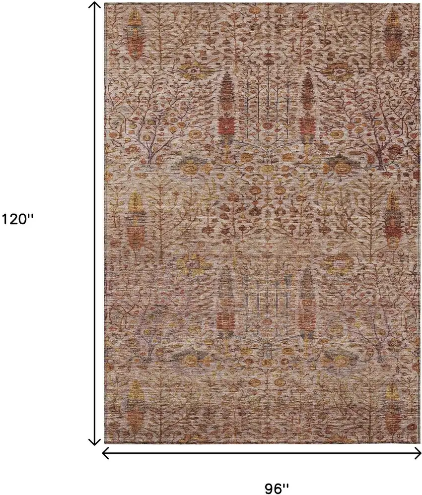 Terra Cotta And Beige Floral Washable Indoor Outdoor Area Rug Photo 8